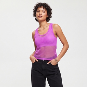 Top de malla transparente para mujer, cuello redondo, sin mangas, de punto, estilo crop, para discoteca, sexy y ligero - Product Image 5