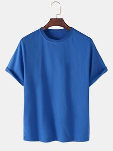 เสื้อยืดผู้ชายสีน้ำเงิน ผ้าฝ้าย 100% แขนสั้น คอกลม ทรงปกติ ผ้าถัก โลโก้ด้านหน้า น้ำหนัก 180 กรัม เสื้อลำลอง ใส่ออกกำลังกายได้ - Product Image 5