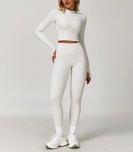 Ensemble de vêtements de sport pour femmes, veste à fermeture éclair sans couture, taille élastique, leggings, vêtements de yoga, de gym et de fitness, 2 pièces - Product Image 4