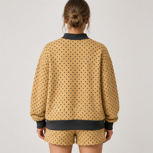 Ensemble short 2 pièces pour femme, col montant micro-pointillé camel, vêtements de sport décontractés personnalisés - Product Image 2