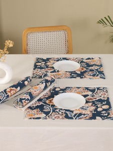 Hot Selling Traditional Woven Navy <b>Blue</b> Floral Cotton Polyester Table <b>Placemat</b>-Luxury Heat Resistant Machine Washable Home - Product Image 4
