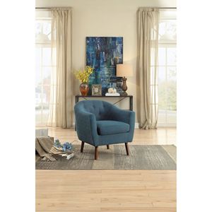 Poltrona Decorativa con Finitura Espresso e Rivestimento in Tessuto Blu, Trapuntata a Bottoni, in Legno Massello, 1 Pezzo, per Soggiorno - Product Image 1