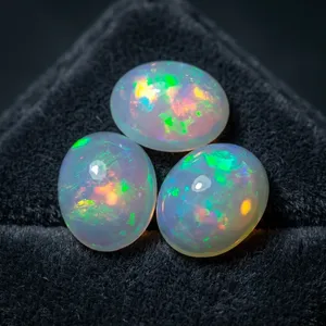 Opale de feu d'Éthiopie Welo naturelle de qualité supérieure, cabochon ovale 9x11mm, dos plat, pierre précieuse en vrac pour la joaillerie - Product Image 6