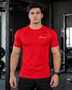 Haut de compression pour homme de haute qualité à séchage rapide, vêtements de sport légers pour la course à pied et l'entraînement en salle de sport, couleur rouge - Product Image 3