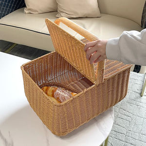Cesta de Picnic Rectangular Clásica de Mimbre con Tapa, Cesta de Alimentos Tejida a Mano con Asa Central para Acampar, Viajar al Aire Libre - Product Image 3