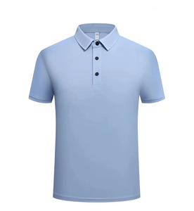 เสื้อโปโลแขนสั้นสีน้ำเงินสำหรับผู้ชาย ผ้าโพลีเอสเตอร์ถัก 100% ระบายอากาศได้ดี สไตล์ลำลอง สีพื้น ดีไซน์กระดุม ทรงปกติ - Product Image 5