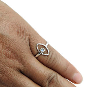Beautiful Eye Around Design Ring Comes With Round Cut Rainbow Moonstone Gemstone Crafted From 925 Sterling <b>Solid</b> <b>Silver</b> Ring - Product Image 4