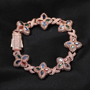 UWIN Pink Chain Colored CZ Clover Bracelet Iced Out CZ Flower Rose Gold Necklace Diamond Infinite Chain <b>Men</b> Women Jewelry - Product Image 1