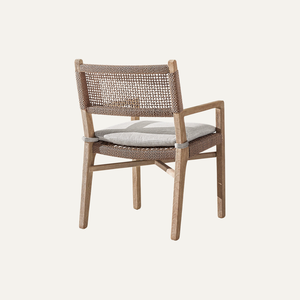 Chaise de jardin en teck d'extérieur avec dossier en corde et coussin en tissu pour terrasse et mobilier de resort - Product Image 3