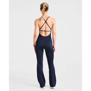 Combinaison de yoga noire pleine longueur pour femme, bretelles spaghetti, taille haute, respirante, couleur unie, ensemble 2 pièces, personnalisable à l'avant - Product Image 5