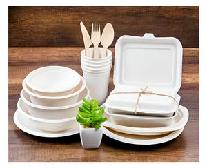 Assiettes jetables écologiques en bagasse de canne à sucre biodégradable et compostable, très résistantes, blanches, 10 pouces, lot de 100 pour fêtes - Product Image 2