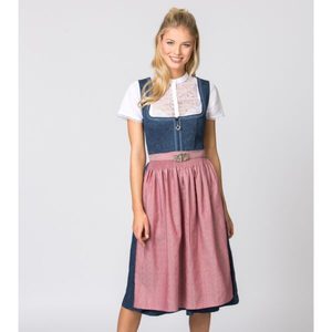 Women's Bavarian Style Dirndl <b>Dress</b> Midi Length A-Line With Belt Short Sleeve Vintage Folk Costume Denim Pink Blue Contrast - Product Image 1