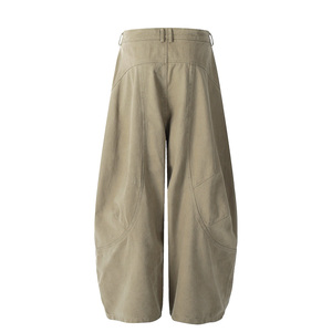 High Waist Loose Fit <b>Harem</b> Pants 100% Cotton Canvas Knee Length Solid Color Casual Style With Pockets Button Fly - Product Image 6