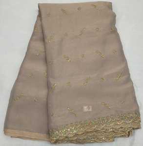 Sari Lehenga de Diseñador con Bordado Floral de Lentejuelas de Seda Mose, Tejido 100% de Tela de Seda, Revestimiento de PA, Punto de Trama de Peso Medio - Product Image 3