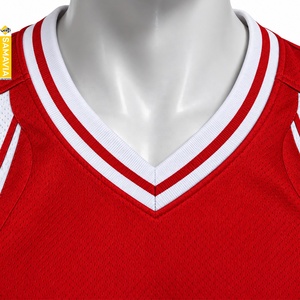 SAMAVIA Ensemble de maillot de basket-ball rouge pour homme, col en V, sans manches, maille respirante, taille élastique, coupe régulière - Product Image 4