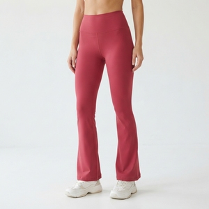 Custom Logo Fitness Activewear Ribbed Knit Yoga <b>Flared</b> <b>Leggings</b> Soft Gym Sports Pants - Product Image 1