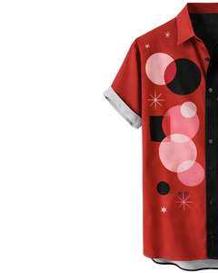 Chemise à manches courtes boutonnée à imprimé géométrique rouge et noir, style streetwear décontracté, été, homme, fabricant OEM, fourniture en gros personnalisée - Product Image 3