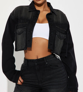Womens Washed <b>Denim</b> <b>Jacket</b> Boxy Fit Full Sleeve Turn-down Collar Frayed Details Winter Casual Outerwear Breathable Quick Dry - Product Image 1