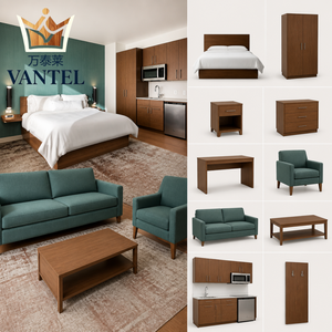 Set di Mobili per Suite d'Albergo, Arredamento Moderno in Legno per Camere Ospiti con Letto, Armadio e Minibar - Product Image 4