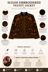 Veste en velours noir brodée Suzani pour femme, motif floral et oiseaux, style artisanal ethnique bohème, vêtement d'extérieur d'automne, boutique - Product Image 6