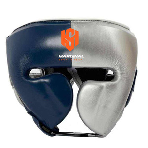 Custom New Marginal Boxing Gear Set Leather <b>Gloves</b> Headgear Groin Guard Blue <b>Silver</b> Logo Printed Martial Arts Training Equipment - Product Image 3