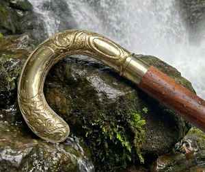 Bastón Plegable de Latón Personalizado con Mango de Latón Grabado, Bastón de Madera Hecho a Mano en Estilo Steampunk, Regalo para Uso Diario - Product Image 5