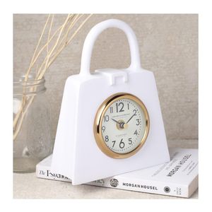 Edward Florence Desk <b>Clock</b> White Metal Circular Shape <b>Gold</b> Frame Quartz Movement Battery Operated Modern Design Luminova Snooze - Product Image 4