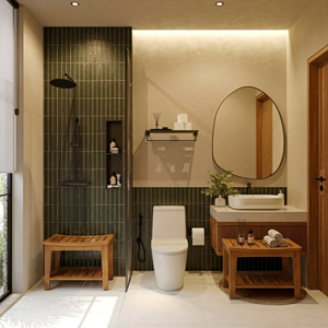 Solid Teak <b>Wood</b> Shower <b>Bench</b> Waterproof Bath Stool for Luxury Bathroom Spa Hotel Project Heavy Duty Seating Modern Design Vendor - Product Image 1