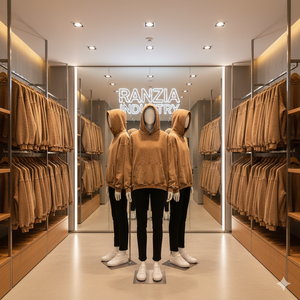 Sudadera con capucha pesada para hombre RANZIA OEM ODM personalizada, con cremallera, lavado ácido, efecto desgastado, corte y costura, pedrería, impresión DTG - Product Image 6