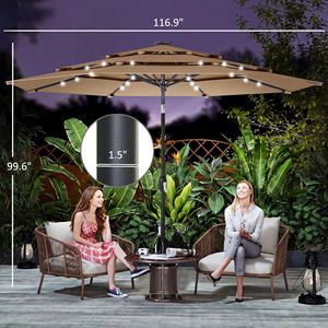 Ombrellone da Esterno a 3 Livelli con Manovella Inclinabile, 2,95 m, Colore Kaki, con Luci LED Solari per Cortile e Giardino - Product Image 3