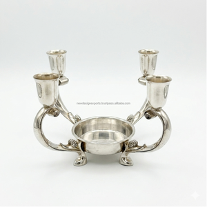 Candélabre argenté haut de gamme à 4 lumières • Support de banquet européen à double coupelle décalée - Product Image 4