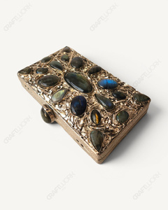 Natural Brass <b>Clutch</b> Chains | Handmade Cabochon Minaudiere | Classic Luxury Casual Fashion Bridal Wedding Evening <b>Bag</b> <b>Velvet</b> - Product Image 4