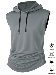 Wholesale Custom Summer Hoodie Quick Dry <b>Mens</b> <b>Vest</b> Gym Workout Sleeveless Hoodie Blank Tank Top with Pocket Athletic Fitness - Product Image 1