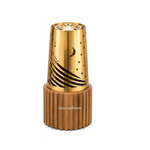 Golden Brass Incense <b>Burner</b> with Bamboo Base Aromatic Diffuser All-Season Aromatherapy Design - Product Image 1