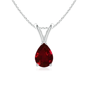 14K 18K Pure <b>Gold</b> V-Bale Pear-Shaped Natural Red Ruby Solitaire <b>Pendant</b> Link Chain Necklace Custom Handmade Fine Jewelry <b>Pendant</b> - Product Image 1
