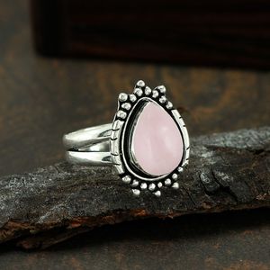 Bague Gourik Vintage en argent sterling 925 avec quartz rose en forme de goutte, sertie de pierres, style bohème, pour un usage quotidien - Product Image 3