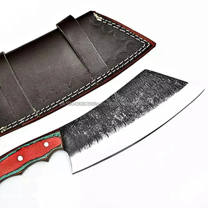 Couteau de chef personnalisé à forte adhérence, écologique, fait à la main, en acier Damas à haute teneur en carbone avec manche en bois de rose pour le camping et la chasse - Product Image 1