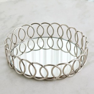 Round Metal Storage <b>Tray</b> with <b>Mirrored</b> Base Modern Design Polished Finish Table Use Single Tier Neatening Organizer - Product Image 6