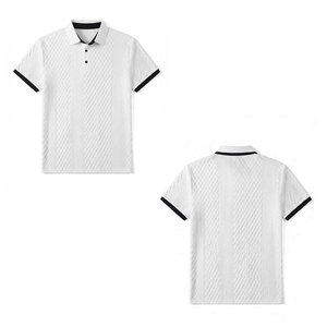 Polo en coton blanc pour homme, manches courtes, tricoté, couleur unie, design décontracté et respirant, avec bordure noire sur le col et les poignets - Product Image 4