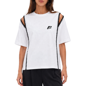 Women's Cold Shoulder Contrast Trim <b>T</b> <b>Shirt</b> Short Sleeve Round Neck Relaxed Fit Casual Fashion Top Custom Logo women's <b>shirt</b> - Product Image 1