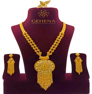 5 grammes plaqué or 24K grand pendentif Long collier ensemble boucle d'oreille et anneau de doigt femmes cadeau de fiançailles artificiel - Product Image 1
