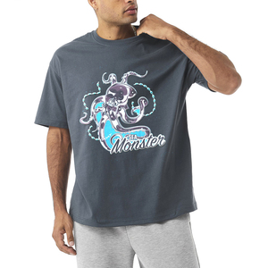 T-shirt décontracté pour homme à manches courtes, col rond, coupe ample, imprimé pieuvre monstre marin, logo imprimé en relief, polyester/coton, grandes tailles - Product Image 4