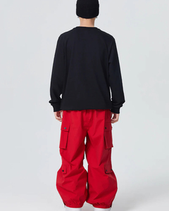 Pantalon Harem Rouge pour Homme, Taille Élastique, Multiples Poches, Style Décontracté, Tissu Respirant Mi-Lourd, Idéal pour l'Automne - Product Image 3