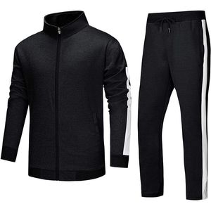 Conjunto Deportivo de Invierno para Hombre, Chaqueta con Cierre Completo y Cuello Alto, Pantalones con Cordón, 100% Algodón, Traje Deportivo Sólido con Logotipo Personalizado - Product Image 2