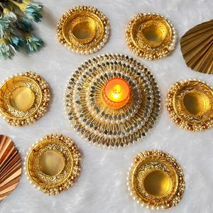 Traditional Lotus Rangoli Wood Handmade Candle Holder Diwali Religious Activities Christmas-Rajasthan Sunita <b>Textile</b> - Product Image 6