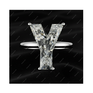 Anillo Solitario de Plata de Ley 925 con Letra Inicial Y de Diamante Cultivado en Laboratorio con Certificación GIA IGI DEF VVS VS, Regalo para Él - Product Image 1