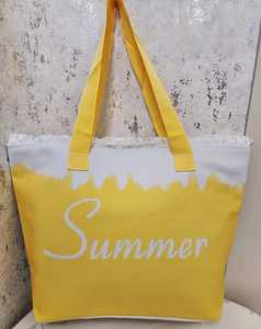 Yellow Canvas Letter Pattern Fashion <b>Beach</b> Tote <b>Bag</b> Large Capacity Shoulder Handbag Summer Travel Shopping Carryall - Product Image 3