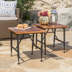Industrial Teak Wood <b>Side</b> <b>Table</b> Metal Legs Wholesale | Handcrafted Moradabad - Product Image 1