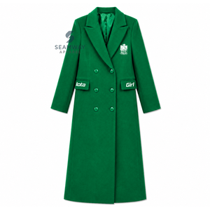 Manteau long croisé pour femme Iota Phi Lambda Sorority, col à revers cranté, manches longues, coupe ajustée, brodé, vêtement d'extérieur formel - Product Image 1
