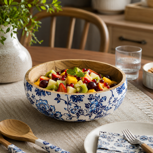 Elegant Handmade <b>Mango</b> <b>Wood</b> Enamel Printed Salad <b>Bowl</b> Food Safe Wooden Serving <b>Bowl</b> for Salad Fruit Pasta Kitchen Dining Table - Product Image 3